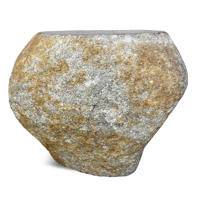Solid heavy stone boulder vintage outdoor side table or stool. This rustic organic modern piece will look beautiful and...