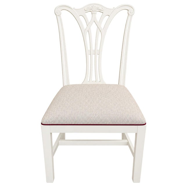 George Hepplewhite Mid 20th Century Set of 8 Hepplewhite Dining Chairs With Schumacher Fabric Cushions For Sale - Image 4 of 6