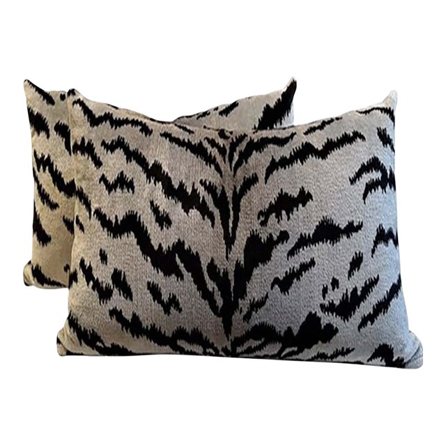 Scalamandré Silk and Cotton Tiger Velvet Pillows - A Pair For Sale