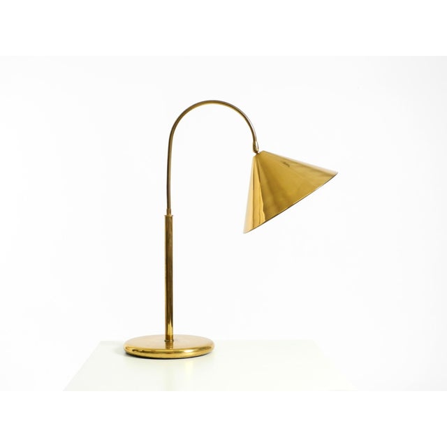 Mid-Century Modern Large Mid-Century Modern Brass Table Lamp with Conical Shade, 1960s For Sale - Image 3 of 18