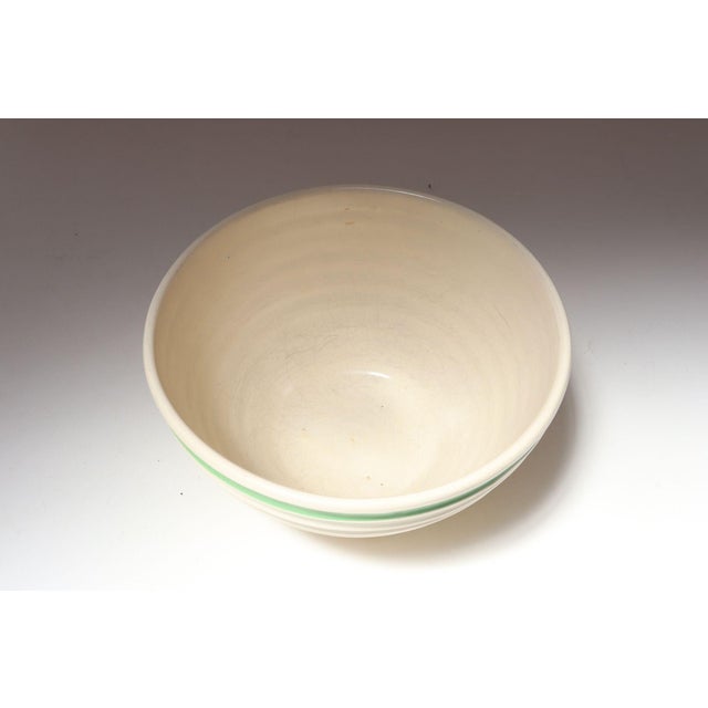 Vintage Stoneware Beehive Cream and Green Striped Yellow Ware Mixing / Salad Bowl For Sale - Image 4 of 15