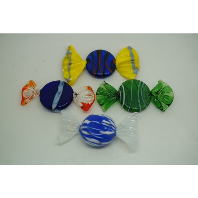 Green Vintage Set of 13 Murano Swirled Striped Art Glass Wrapped Candy Cane Ornaments For Sale - Image 8 of 15