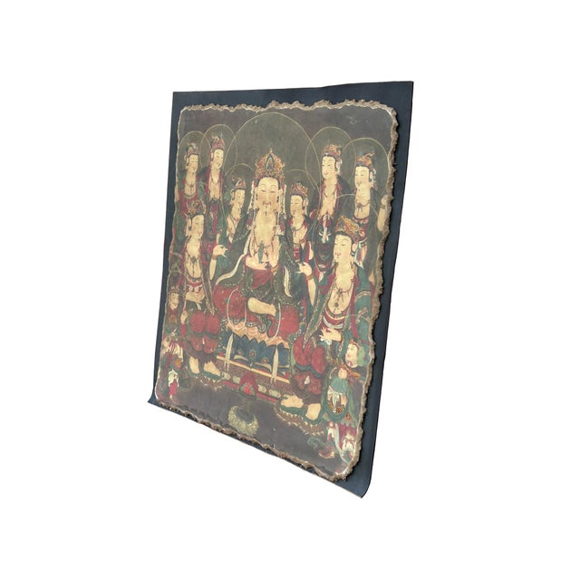 Oriental Tong Dynasty Style Bodhisattva Painting on Paper Mache Wall Art For Sale - Image 4 of 12