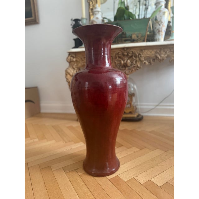 Large Vintage Oxblood Glazed Porcelain Ornamental Standing Tall Vase. Set of 2