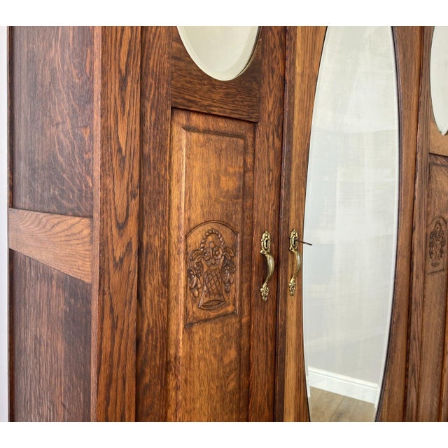 Wood French Wardrobe in Oak with Mirror For Sale - Image 7 of 13