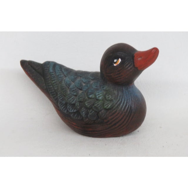 Ceramic Duck Miniature Ceramic Figurine Hand Painted Green Blue Feathers Red Bill 4522b For Sale - Image 7 of 11