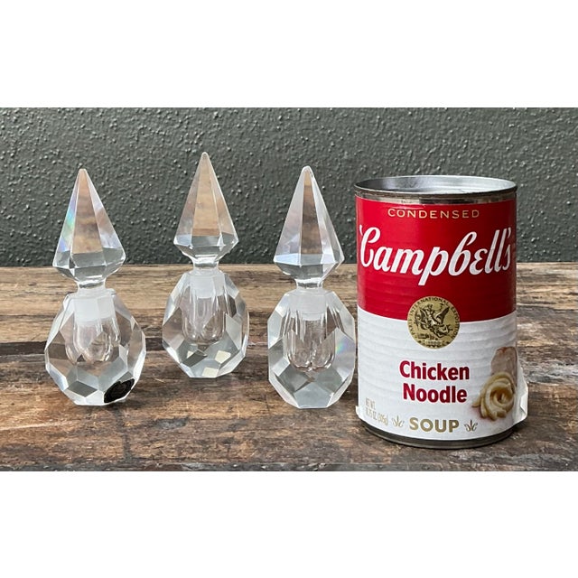 Vintage Trio of Faceted Crystal Perfume Bottles For Sale - Image 4 of 12