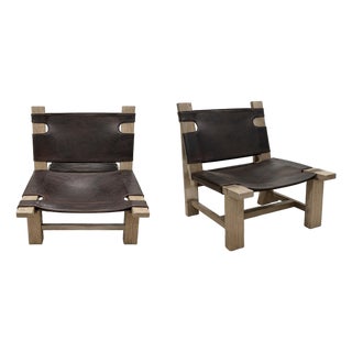Restoration Hardware Soren Leather Sling Chairs - A Pair For Sale