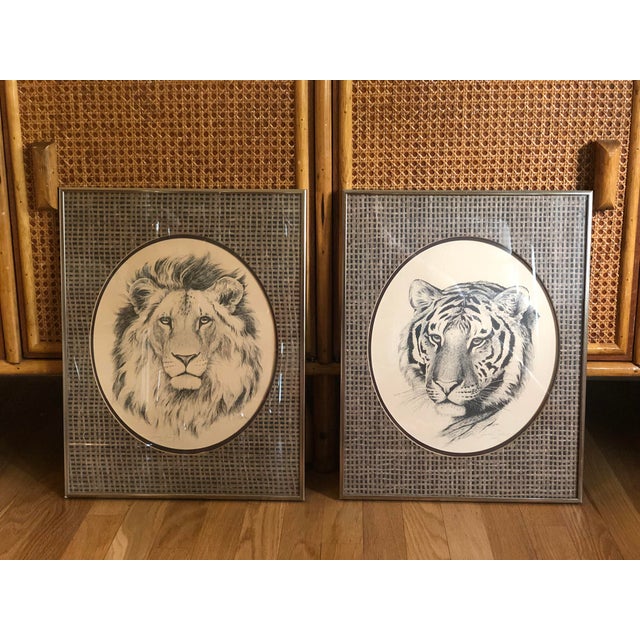 1970s Vintage Linda Picken Lion and Tiger Framed Prints - a Pair For Sale - Image 10 of 10
