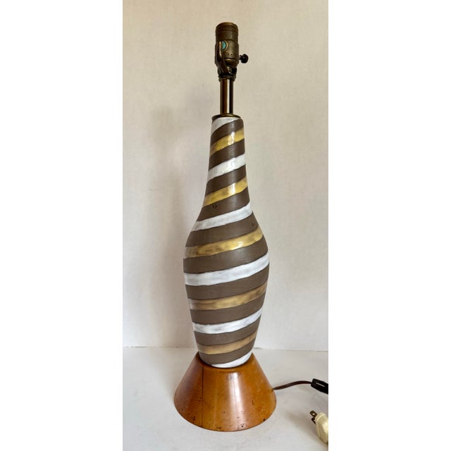 Brown Swedish Modern Ingrid Atterberg Glazed Pottery Spiral Table Lamp For Sale - Image 8 of 9