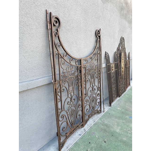 1920s Edgar Brandt Attributed Wrought Iron Pedestrian Gates - Set of 2 For Sale In Los Angeles - Image 6 of 13