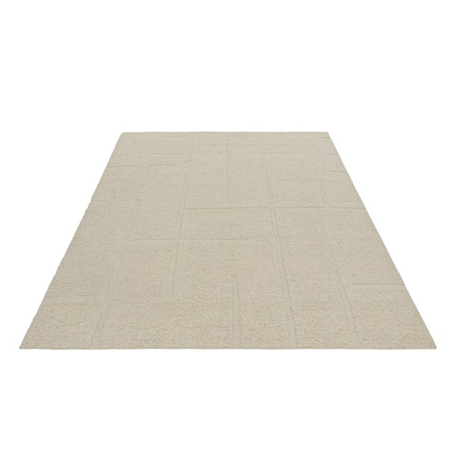 Rug & Kilim Rug & Kilim’s Contemporary Rug in Cream White with High-Low Geometric Patterns - 14x20 For Sale - Image 4 of 6