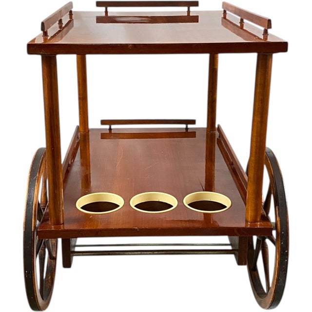 Mid Century Mahogany Rolling Bar Cart For Sale In New York - Image 6 of 6