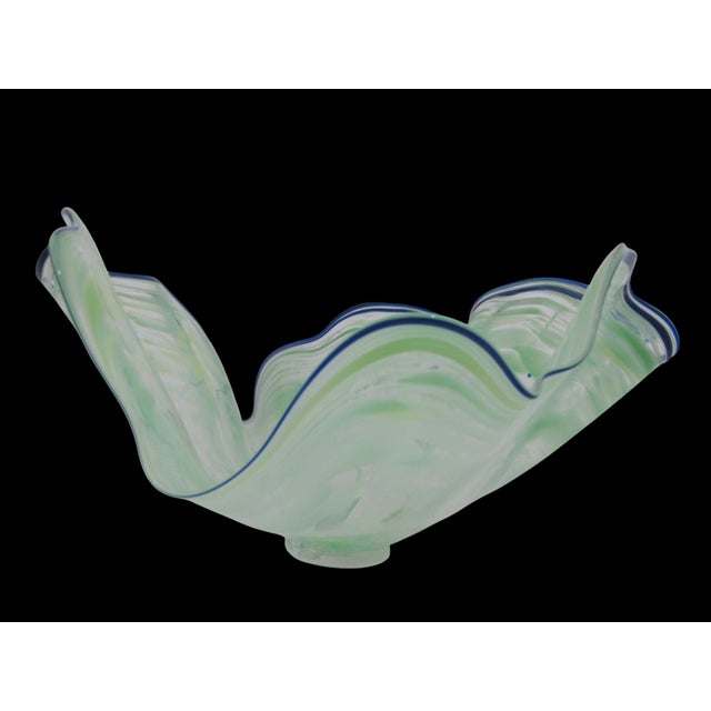 Glass Large Seaform Blue Green Ruffled Pilchuck Studio Hand Blown Art Glass Bowl For Sale - Image 7 of 13