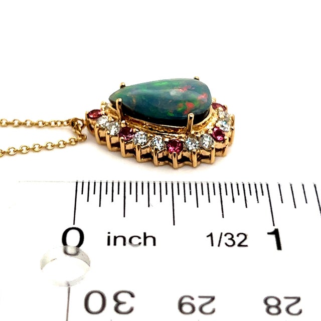 Black 1990s Australian Black Opal & Diamond Pendant 18" 14k Y Gold 4.45 TCW GIA Certified For Sale - Image 8 of 9