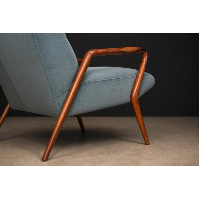 1950s Giuseppe Scapinelli Armchairs, Brazil, 1950s — Sculpted Caviúna Frames in Dusty Teal Velvet Upholstery For Sale - Image 5 of 18