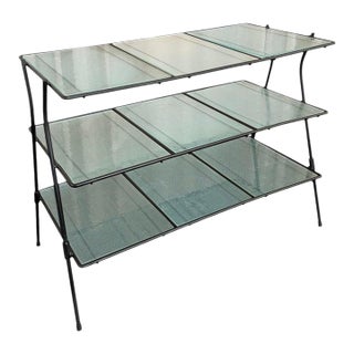 1960s Mid-Century Modern Wrought Iron Tiered Glass Side Table Étagère For Sale