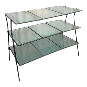 1960s Mid-Century Modern Wrought Iron Tiered Glass Side Table Étagère