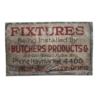 Early 20th Century Fulton Market Butchers Products Co. Hand-Painted Tin Trade Sign For Sale