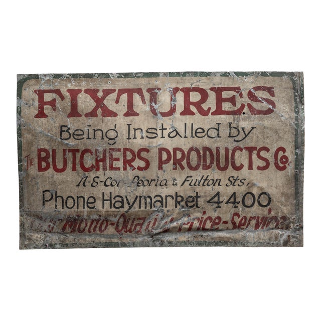 Early 20th Century Fulton Market Butchers Products Co. Hand-Painted Tin Trade Sign For Sale
