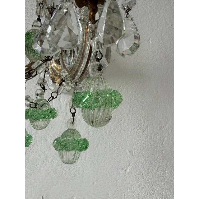 C 1920 Rare Set Green Murano Flowers Ribbon Crystal Sconces One of Kind For Sale - Image 11 of 11