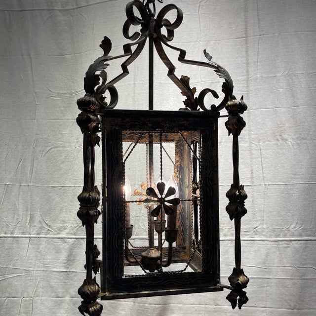 Gilt Accented French Iron Lantern For Sale - Image 6 of 6