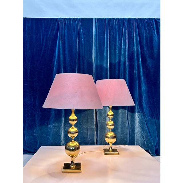 Mid-Century Modern Large Table Lamps with Sculptural Brass Ball Bases, 1970s, Set of 2 For Sale - Image 3 of 18