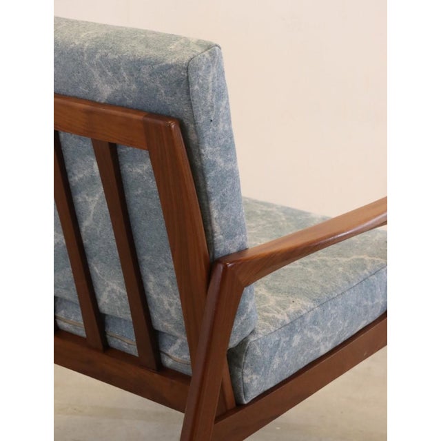 Blue Mid-Century Upholstered Teak Armchair For Sale - Image 8 of 14