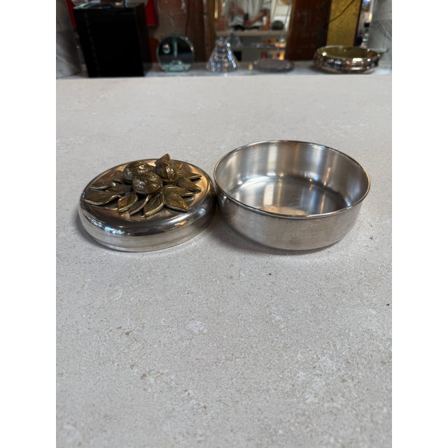 Chrome Vintage Brass Lemon Lid Box on Chrome Base For Sale - Image 8 of 8