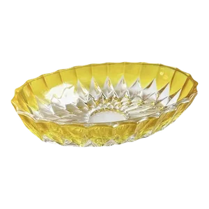 Vintage Faceted Oval Yellow Cut Glass Candy Dish by Walther Glass Germany