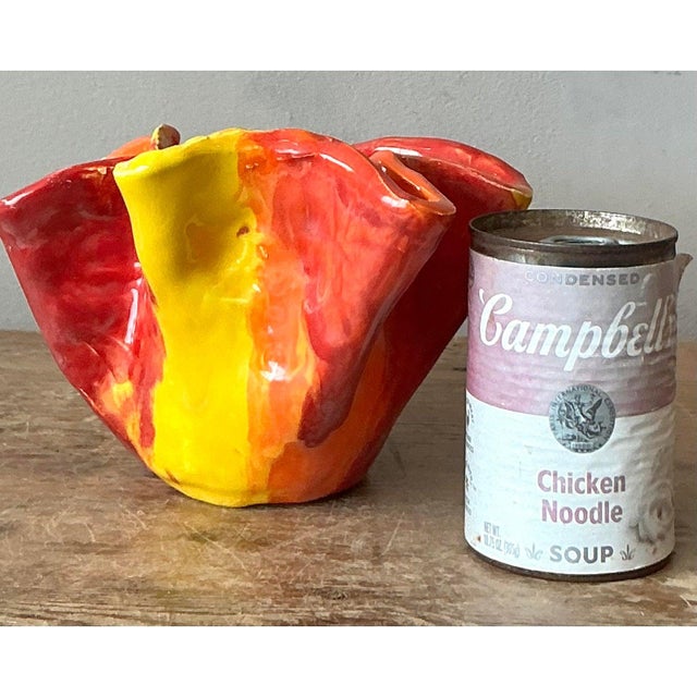 Vintage Boho Ruffle Stripe Studio Pottery Bowl For Sale - Image 4 of 7