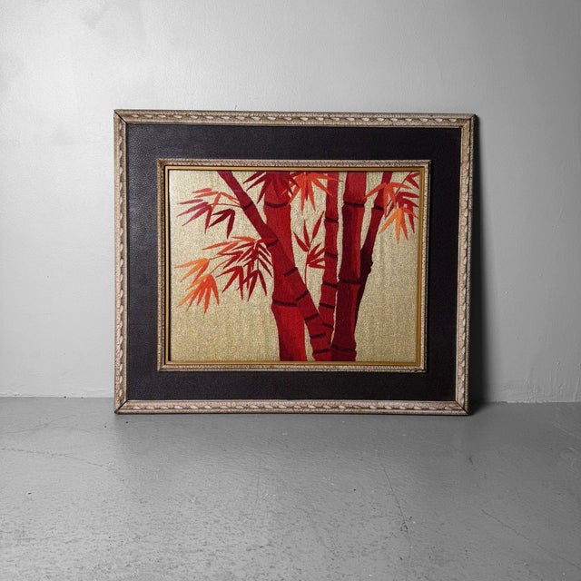 Mid-Century Modern Vintage Japanese Embroidery Bamboo Wall Decoration, 1950s For Sale - Image 3 of 8