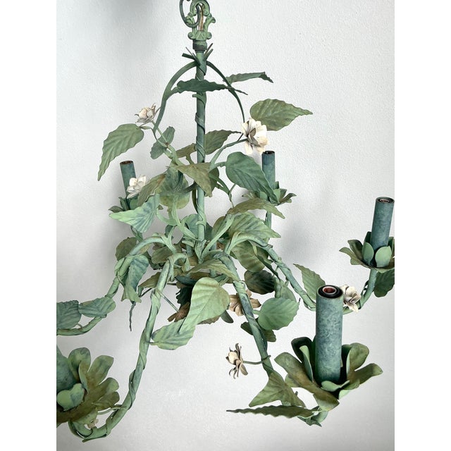 Metal Vintage Regency Tole Rose Chandelier For Sale - Image 7 of 12
