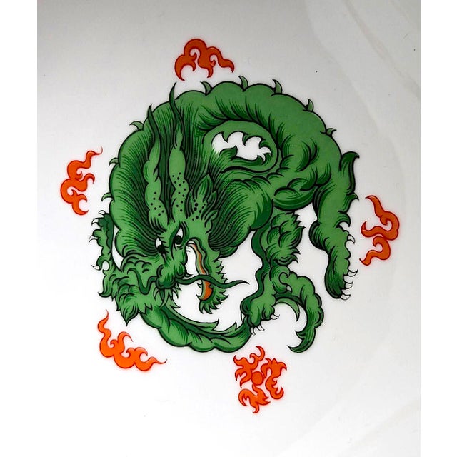 Vintage Fitz and Floyd Chinoiserie Dragon Crest Green Serving Bowl For Sale In Miami - Image 6 of 11