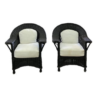 Vintage Wicker Club Chairs, a Pair For Sale