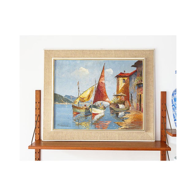 Wegener, Boats on the Lake, 1970s, Oil Painting on Canvas For Sale - Image 7 of 7