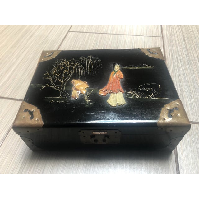 Vintage Mid Century Asian Black Inlaid Jewelry Box For Sale - Image 11 of 11