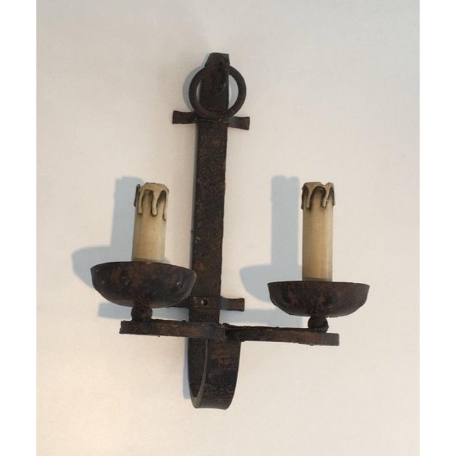Gothic Pair of Wrought Iron Wall Lights, French Work. Circa 1950 For Sale - Image 3 of 8