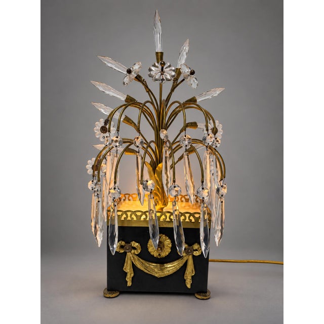 Brass Mid 20th Century Maison Jansen Style Hollywood Regency Brass and Cut-Glass Floral Table Lamp For Sale - Image 8 of 11