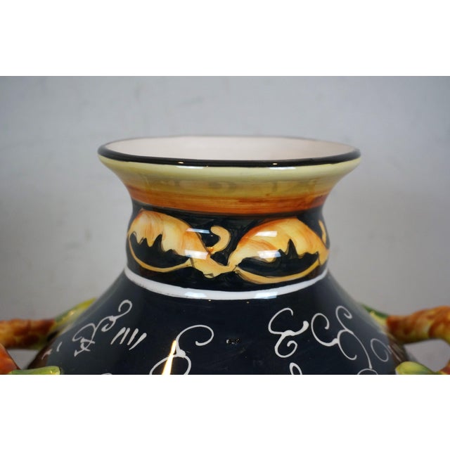 Late 20th Century Italian Style Porcelain Sunflower Vase Urn Jug Pitcher With Branch Handles For Sale - Image 4 of 12