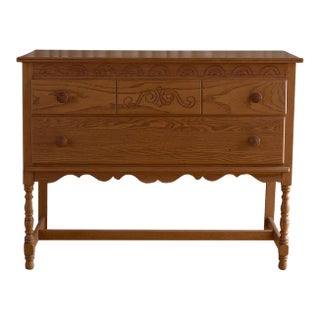 The Vintage Oak Two Drawer Carved Chest For Sale