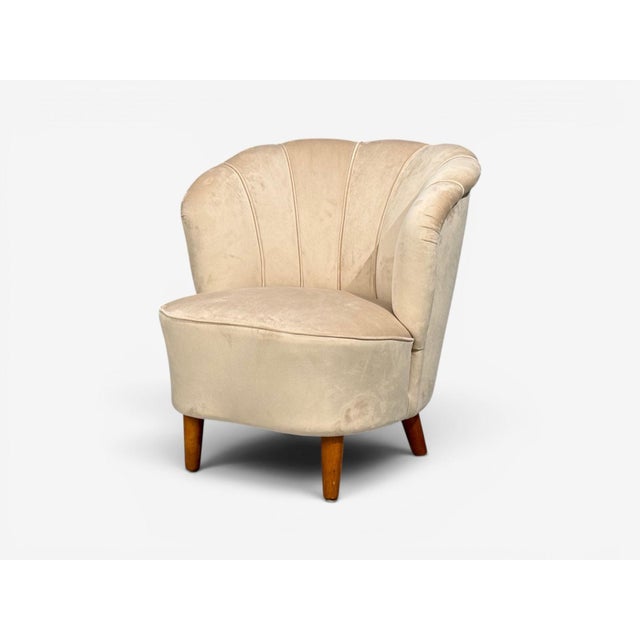 Asko, Finnish Modern, Lounge Chairs, Beige Velvet, Beech, Finland, 1950s For Sale In New York - Image 6 of 13