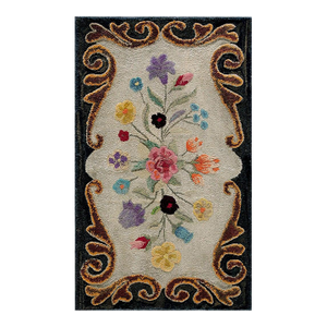 1900s Colorful Floral Folk Art Antique American Hooked Rug 2'6"x 4'0" Handknotted Wool Carpet