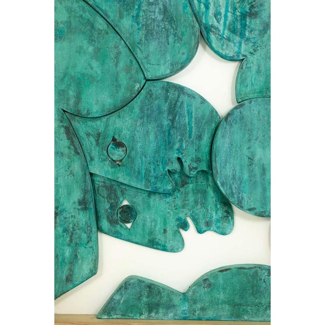 "The Twins", bas-relief on panel framed in oak wood and patinated copper. Unique object by JLF. Contemporary artist's...