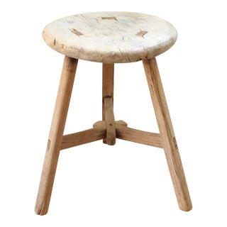 Bleached Vintage Elm Side Table/Stool With Splayed Legs For Sale