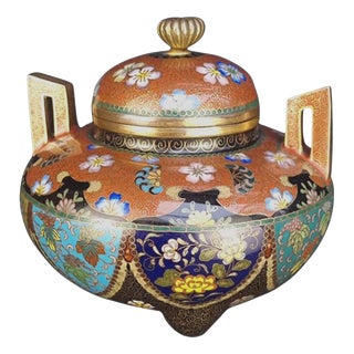 Antique Meiji Japanese Kyoto Cloisonné Censer attributed to Takahara Komajiro For Sale