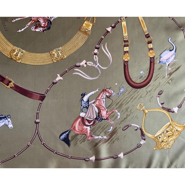 Gold HERMÈS PAMPA Silk scarf designed by Jean De Fougerolles 1986 For Sale - Image 8 of 9