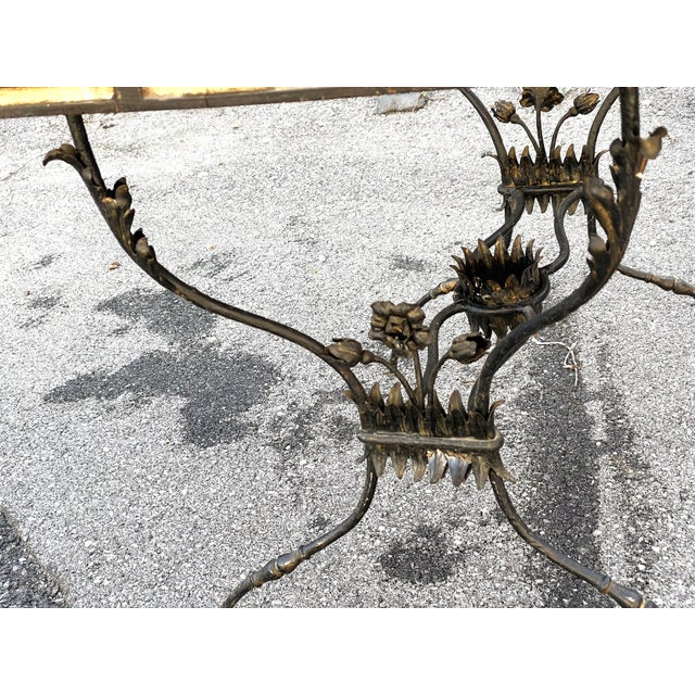 French Wrought Iron Side Table W/ Flowers & Wooden Top For Sale - Image 9 of 12