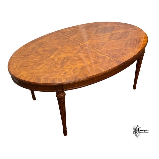 Brown Vintage Drexel Heritage Laurette Collection French Provincial Style Mahogany Parquet Extension Dining Table For Sale - Image 8 of 12