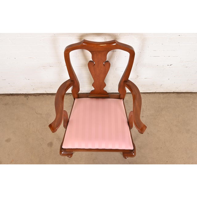 1980s Henkel Harris Queen Anne Solid Cherry Wood Armchair or Dining Captain Chair For Sale - Image 5 of 11
